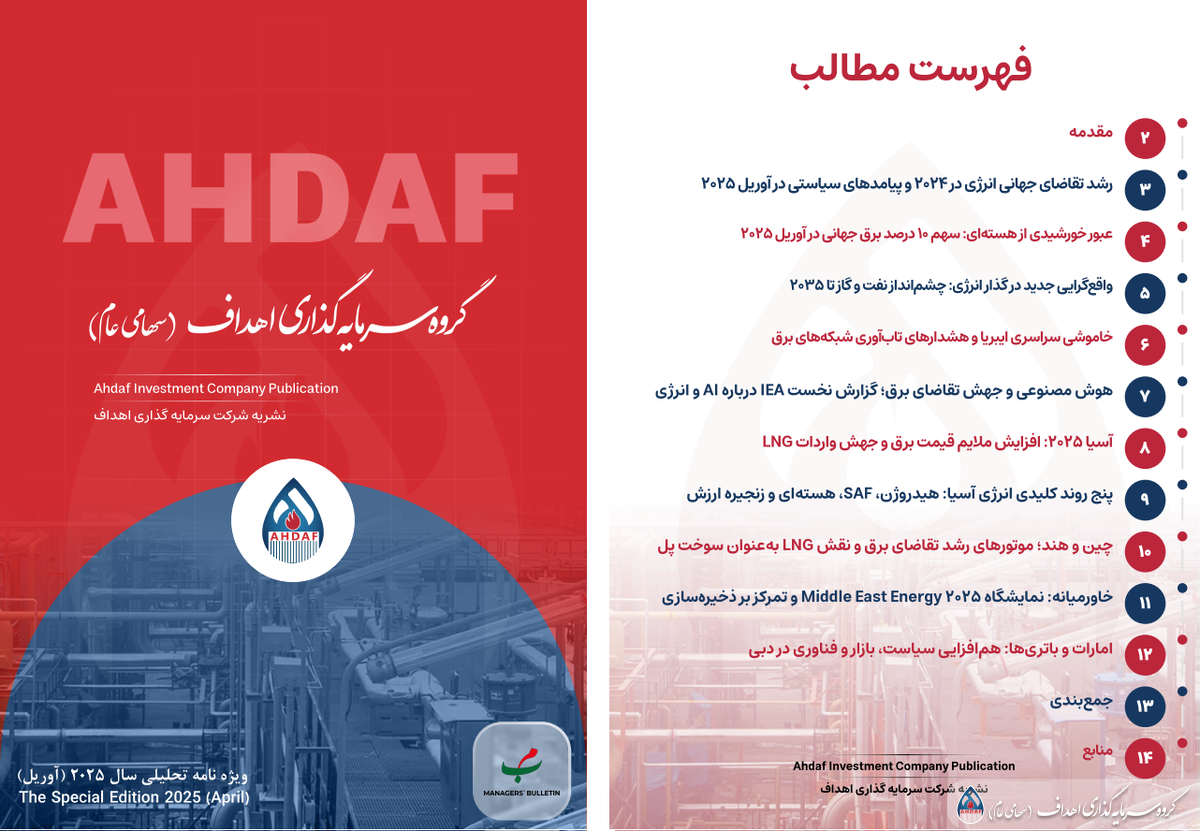 نشریه ماهیانه سرمایه‌گذاری انرژی اهداف ماه آوریل ۲۰۲۵ (۱۲ فروردین لغایت ۱۰ اردیبهشت ۱۴۰۴)
